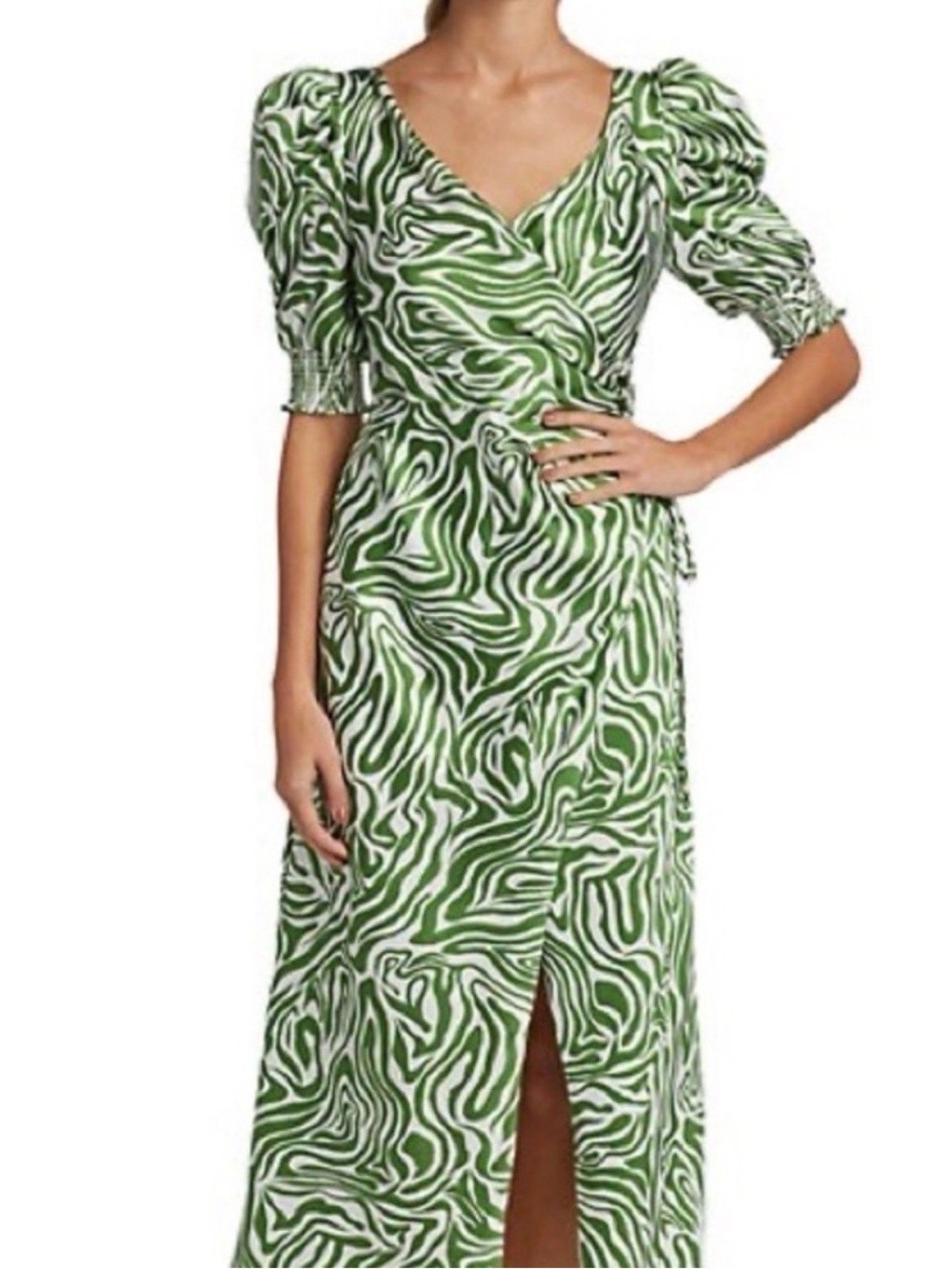 Cinq a Sept Kacy Green Zebra Print Silky Dress Sz 10